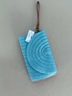 Maurices Turquoise Woven Wristlet Clutch with Leather Strap